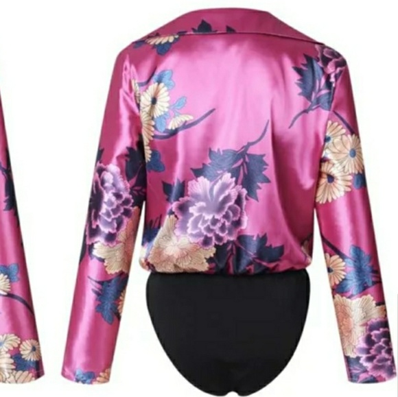 💲Floral Silky Satin Front Wrap Bodysuit - Picture 7 of 7